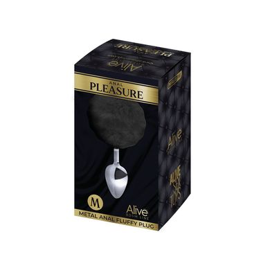 Металлическая анальная пробка Кроличий хвостик Alive Fluffy Plug M Black, диаметр 3,4 см SO6315 фото