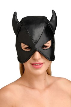 Маска Master Series Dungeon Demon Bondage Mask with Horns - Black SO8800 фото