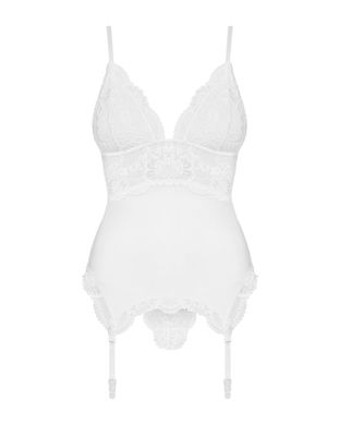 Сатиновый кружевной корсет Obsessive 810-COR-2 babydoll & thong S/M, белый, корсет, танга SO7158 фото