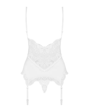 Сатиновый кружевной корсет Obsessive 810-COR-2 babydoll & thong S/M, белый, корсет, танга SO7158 фото