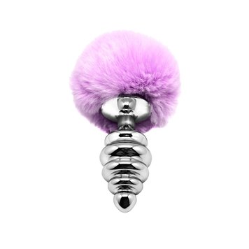 Металлическая анальная пробка Кроличий хвостик Alive Fluffy Twist Plug L Purple, диаметр 3,8 см SO6310 фото