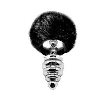 Металлическая анальная пробка Кроличий хвостик Alive Fluffy Twist Plug L Black, диаметр 3,8 см SO6311 фото