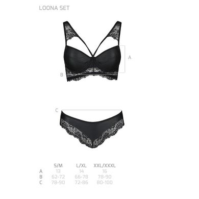 Комплект з еко-шкіри та мережива Loona Set black S/M - Passion, бра і трусики SO5362 фото