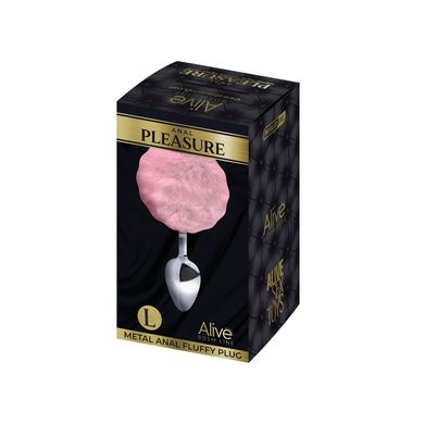 Металлическая анальная пробка Кроличий хвостик Alive Fluffy Plug L Pink, диаметр 3,9 см SO6319 фото